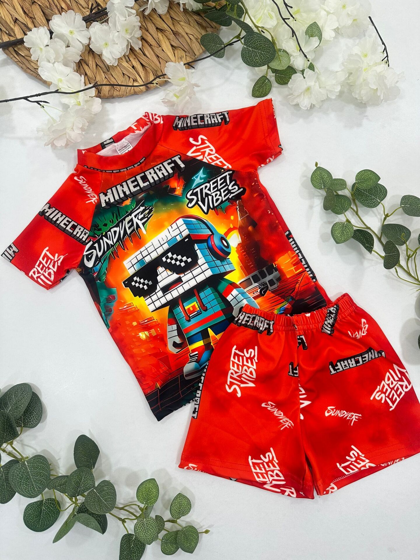 Erkek Çocuk Minecraft Desenli Mayo