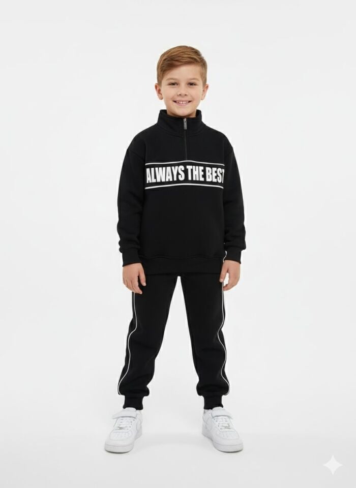 Erkek Çocuk Yarım Fermuarlı 3 ip Eşofman Takımı