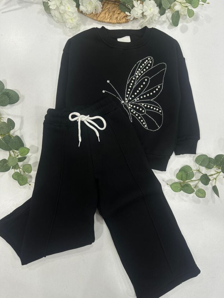 KELEBEK İŞLEMELİ 3 İP ŞARDONLU EŞOFMAN TAKIMI