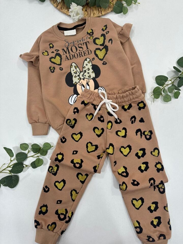 KIZ ÇOCUK FIRFIRLI MINNIE BASKILI EŞOFMAN TAKIMI