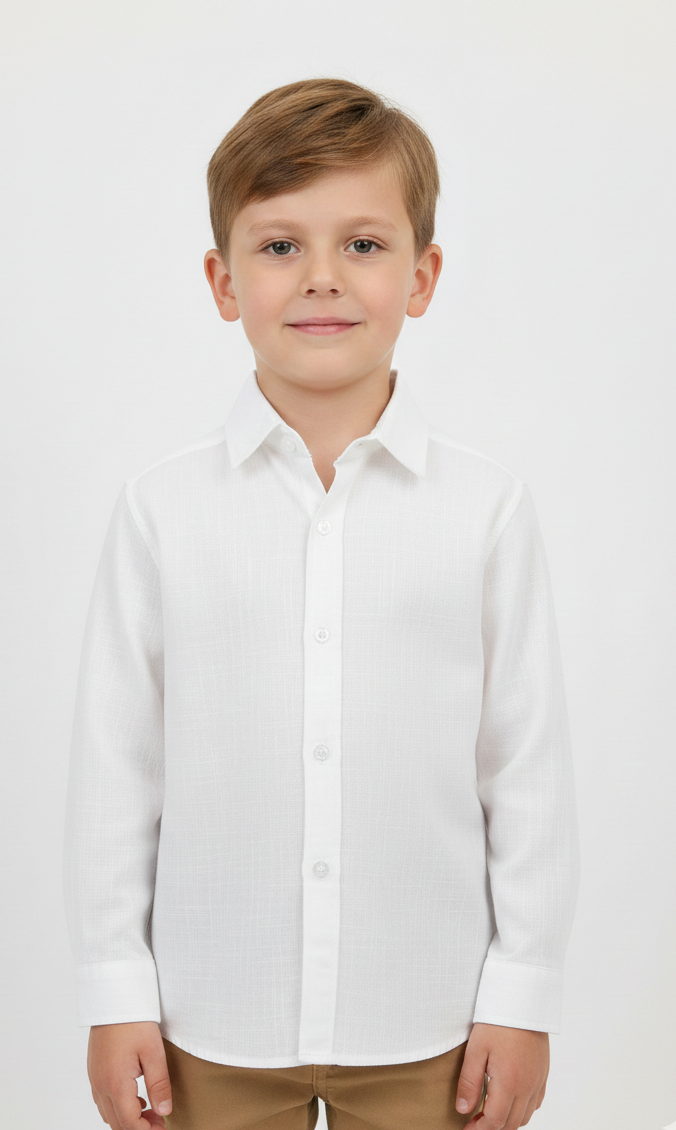 Keten Kumaş Çocuk Gömlek Kolları Ayarlanabilir Şık Tasarım