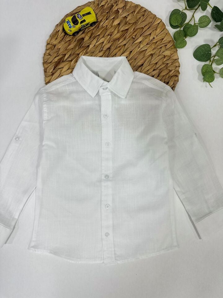 Keten Kumaş Çocuk Gömlek Kolları Ayarlanabilir Şık Tasarım