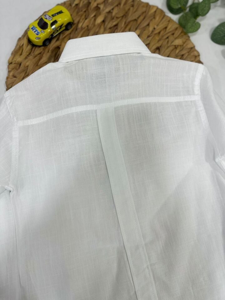 Keten Kumaş Çocuk Gömlek Kolları Ayarlanabilir Şık Tasarım