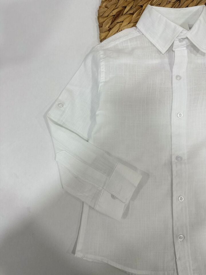 Keten Kumaş Çocuk Gömlek Kolları Ayarlanabilir Şık Tasarım