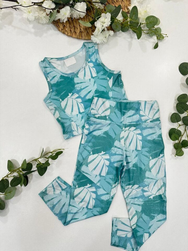 KIZ ÇOCUK IŞILTILI YAPRAK DESENLİ SPOR TAKIM