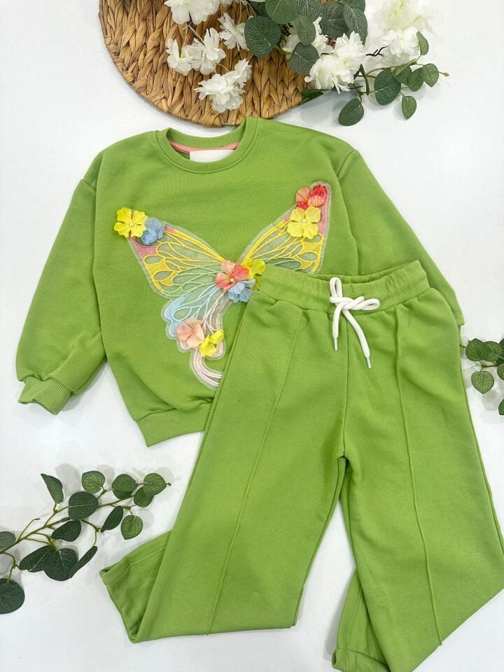 KIZ ÇOCUK KELEBEK İŞLEMELİ EŞOFMAN TAKIMI