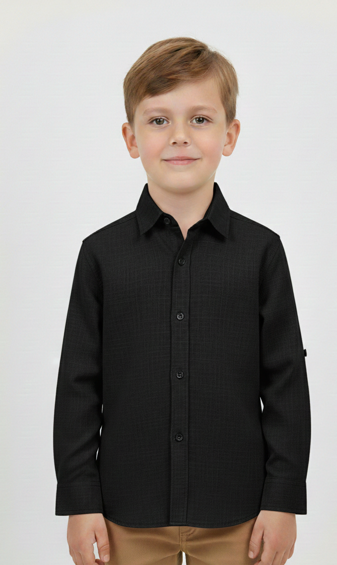 Keten Kumaş Çocuk Gömlek Kolları Ayarlanabilir Şık Tasarım