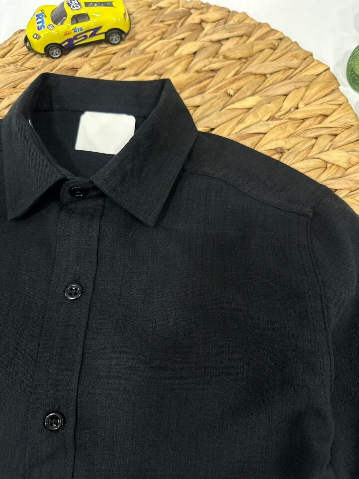 Keten Kumaş Çocuk Gömlek Kolları Ayarlanabilir Şık Tasarım