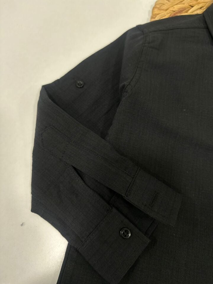 Keten Kumaş Çocuk Gömlek Kolları Ayarlanabilir Şık Tasarım