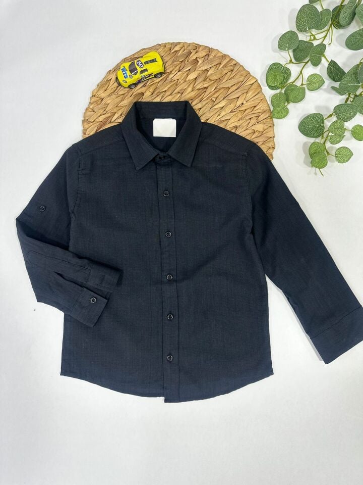 Keten Kumaş Çocuk Gömlek Kolları Ayarlanabilir Şık Tasarım