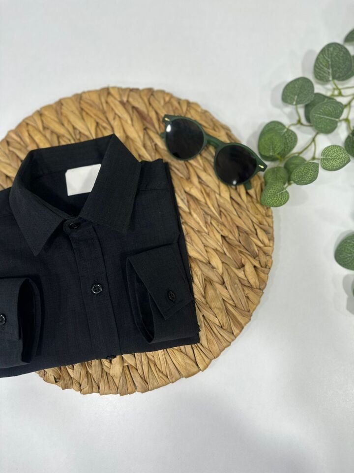 Keten Kumaş Çocuk Gömlek Kolları Ayarlanabilir Şık Tasarım