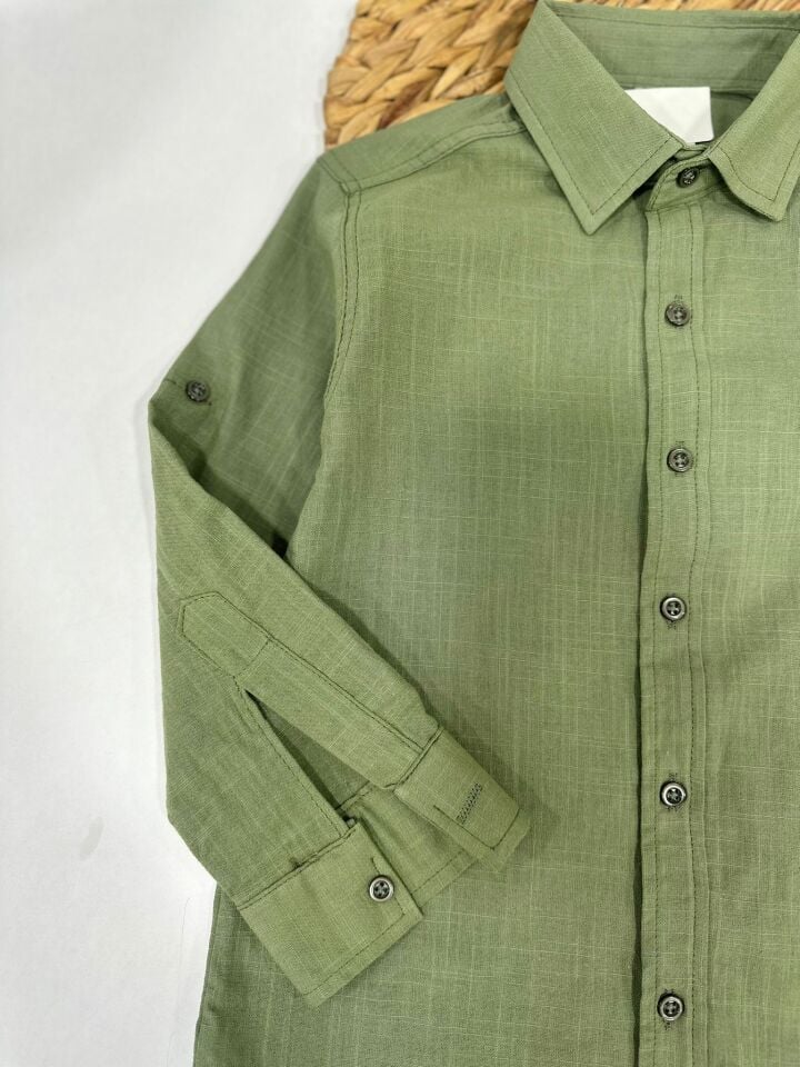 Keten Kumaş Çocuk Gömlek Kolları Ayarlanabilir Şık Tasarım