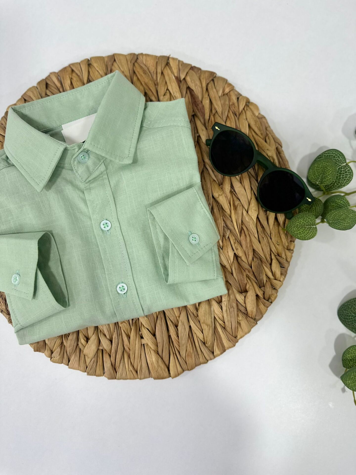 Keten Kumaş Çocuk Gömlek Kolları Ayarlanabilir Şık Tasarım