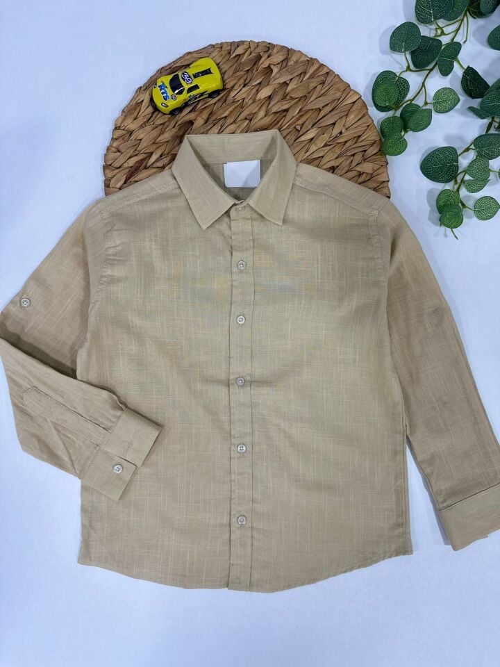 Keten Kumaş Çocuk Gömlek Kolları Ayarlanabilir Şık Tasarım