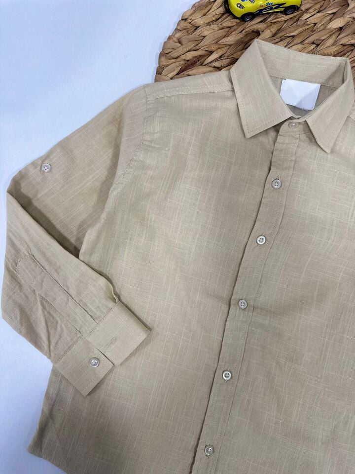 Keten Kumaş Çocuk Gömlek Kolları Ayarlanabilir Şık Tasarım