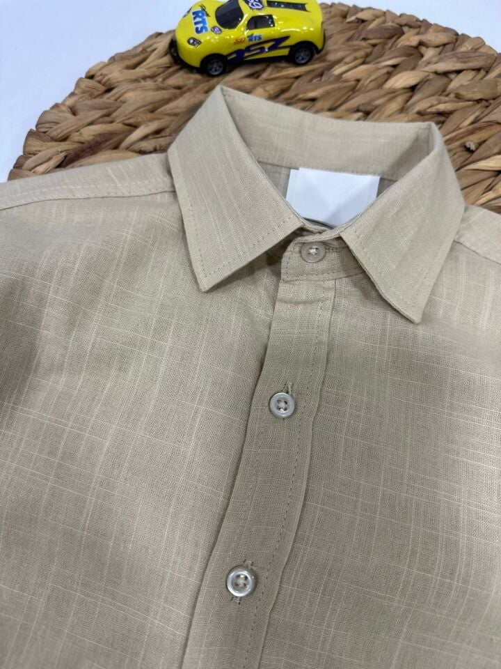 Keten Kumaş Çocuk Gömlek Kolları Ayarlanabilir Şık Tasarım