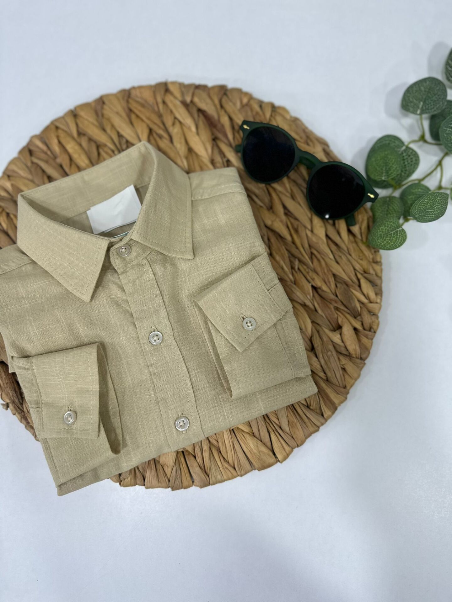 Keten Kumaş Çocuk Gömlek Kolları Ayarlanabilir Şık Tasarım