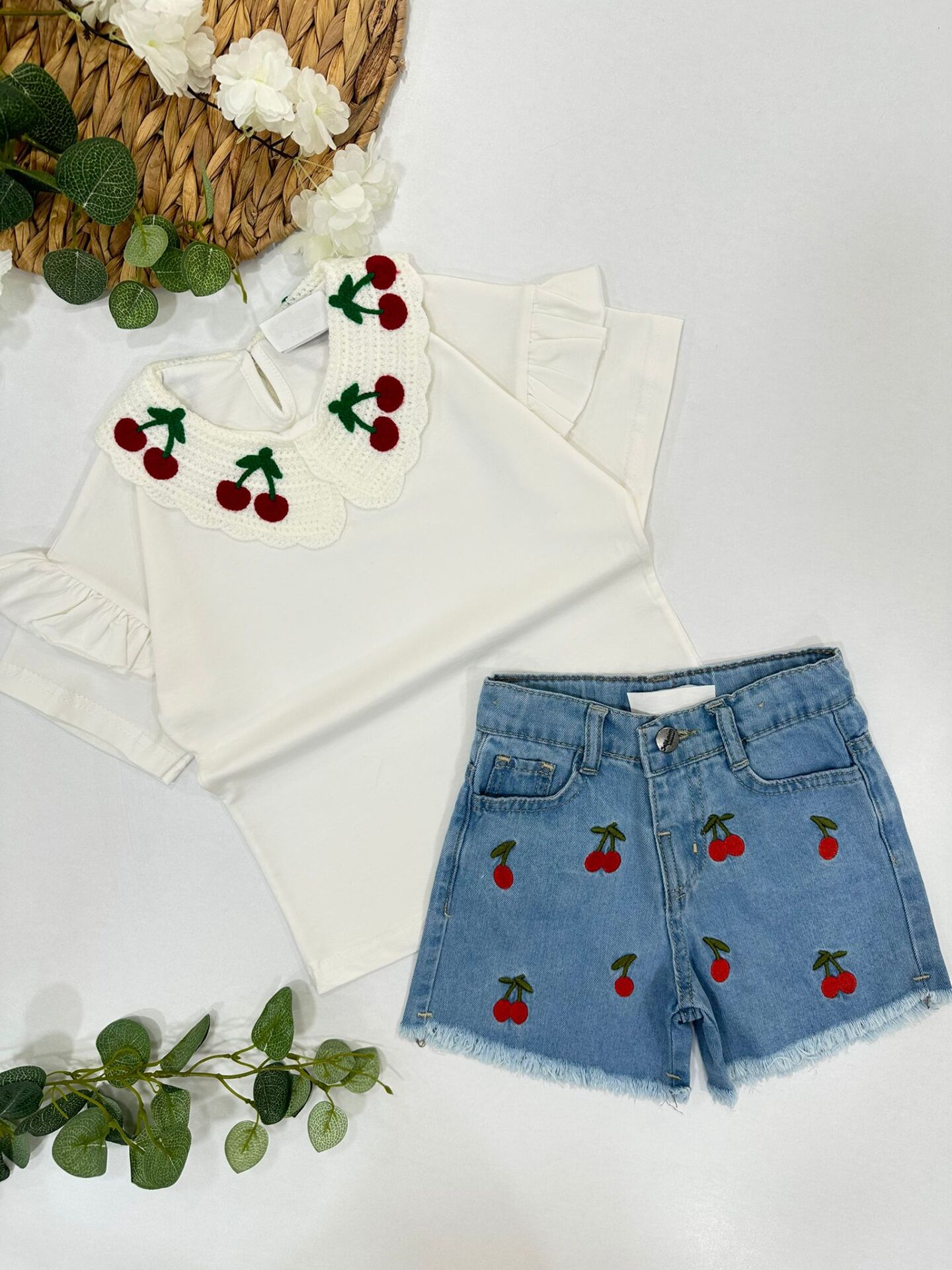 KIZ ÇOCUK KİRAZLI ŞORTLU TAKIM