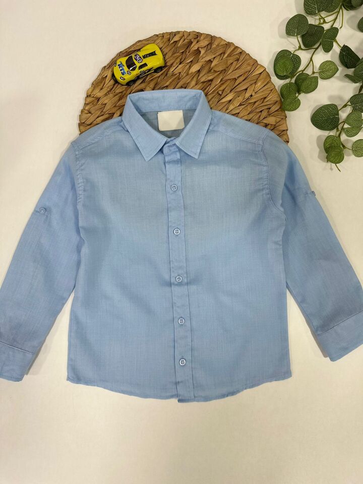 Keten Kumaş Çocuk Gömlek Kolları Ayarlanabilir Şık Tasarım