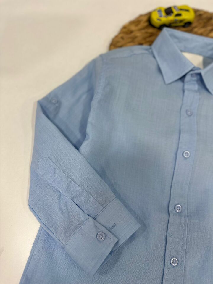 Keten Kumaş Çocuk Gömlek Kolları Ayarlanabilir Şık Tasarım