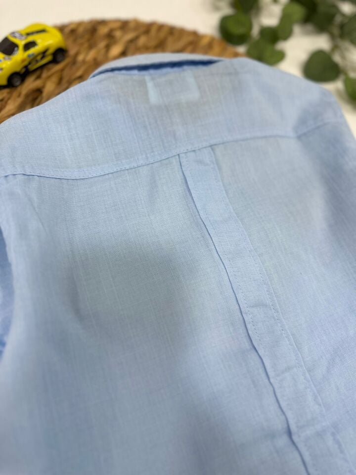 Keten Kumaş Çocuk Gömlek Kolları Ayarlanabilir Şık Tasarım
