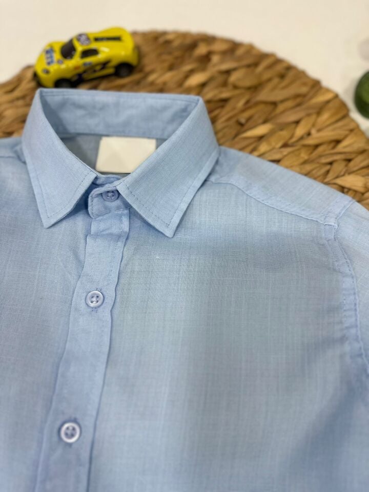 Keten Kumaş Çocuk Gömlek Kolları Ayarlanabilir Şık Tasarım