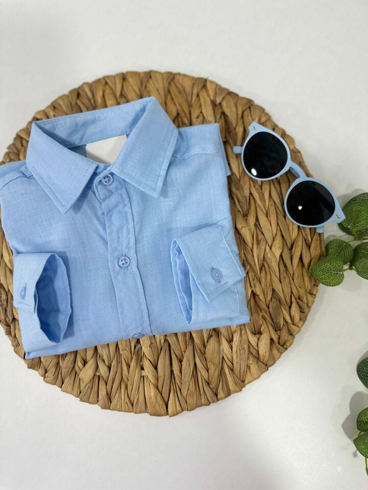 Keten Kumaş Çocuk Gömlek Kolları Ayarlanabilir Şık Tasarım