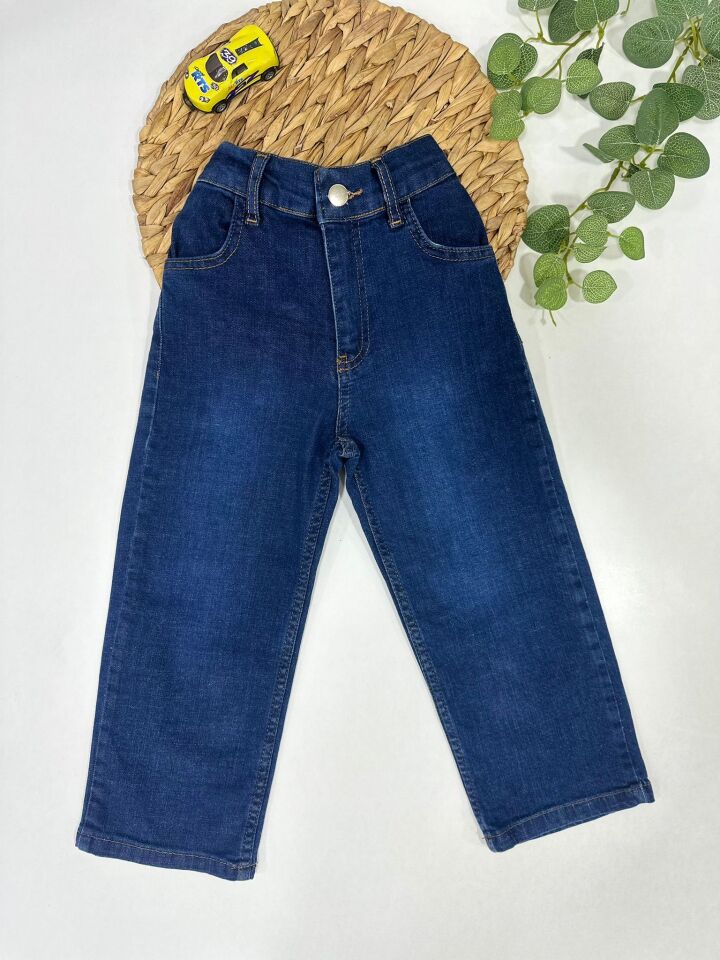 Esnek Pamuklu Çocuk Jean Pantolon Arkası Lastikli Rahat Kalıp