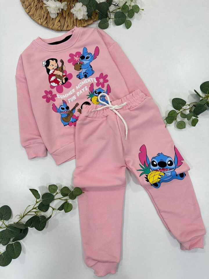 KIZ ÇOCUK LİLO VE STITCH BASKILI EŞOFMAN TAKIMI