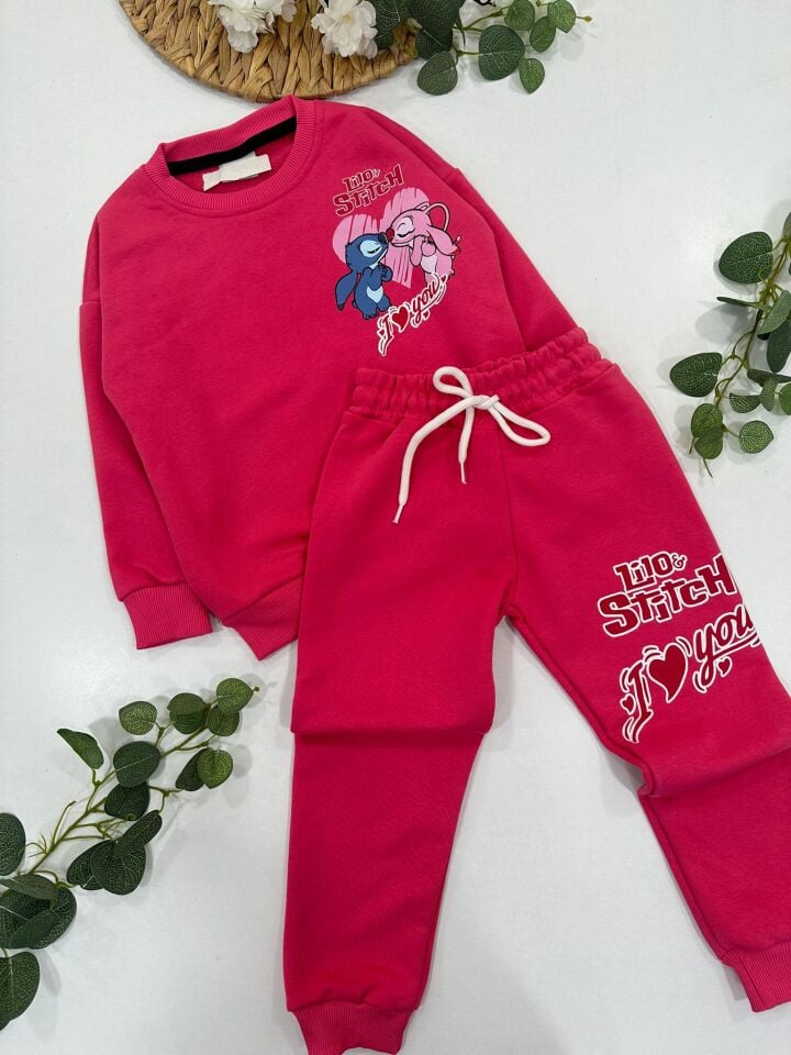 KIZ ÇOCUK STITCH BASKILI EŞOFMAN TAKIMI