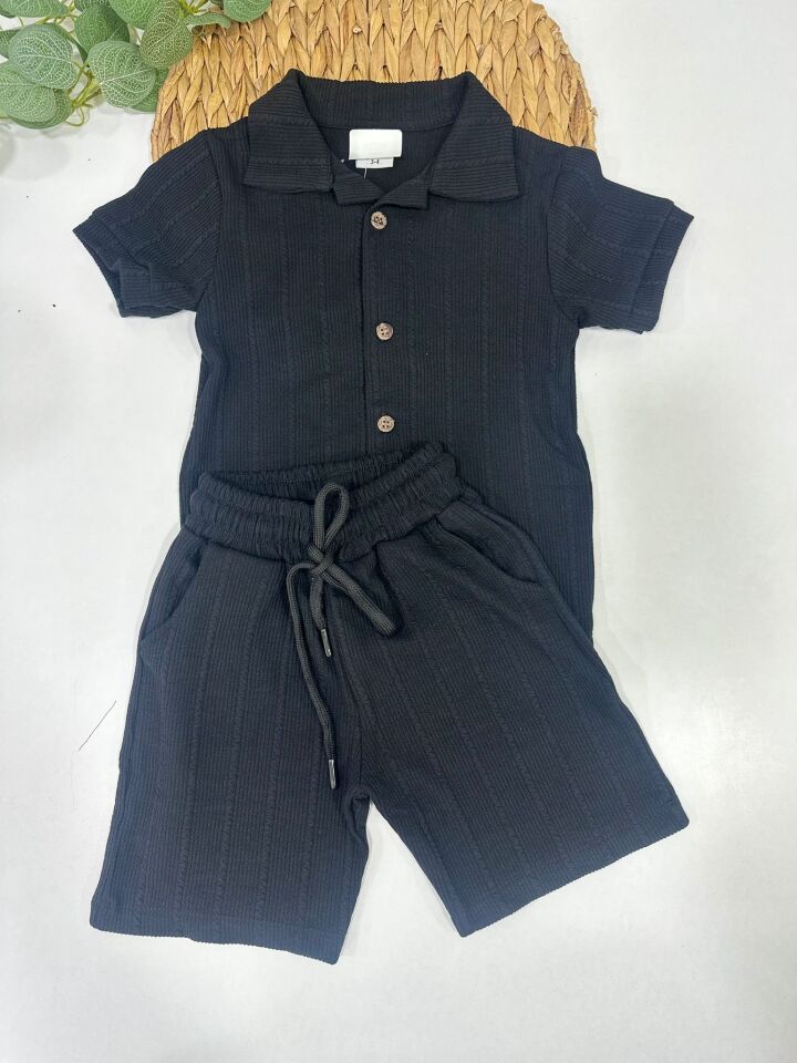 ERKEK ÇOCUK DOKULU GÖMLEK ŞORT TAKIM