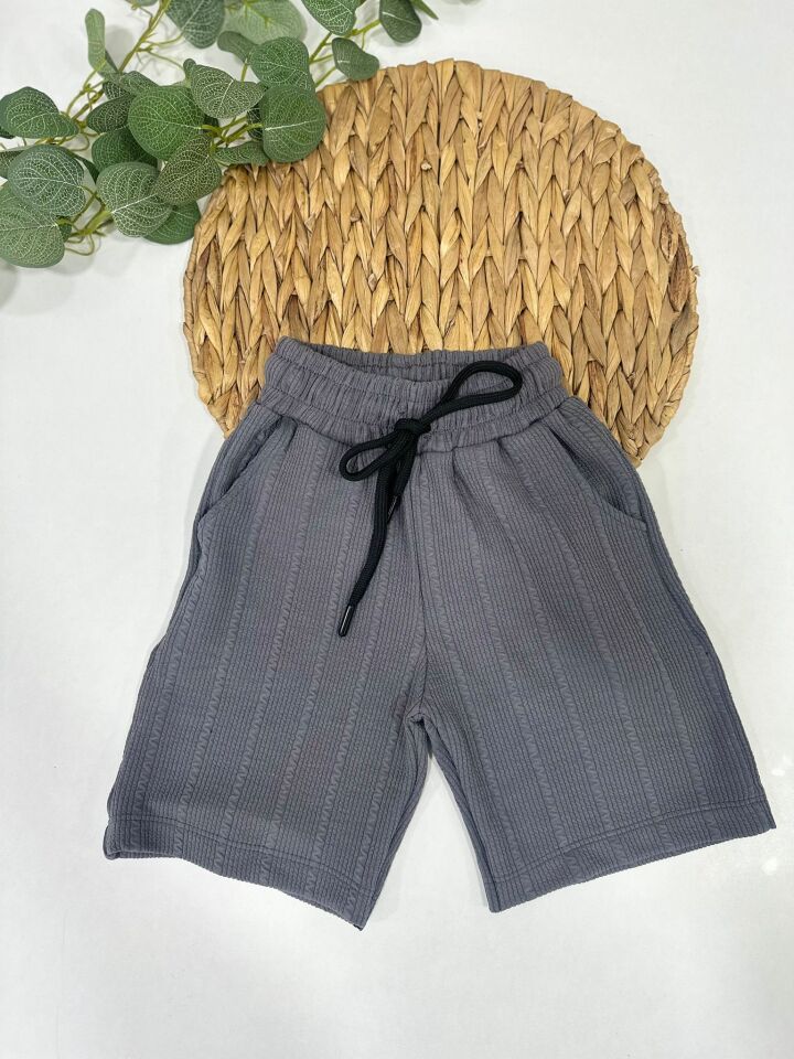 ERKEK ÇOCUK DOKULU GÖMLEK ŞORT TAKIM