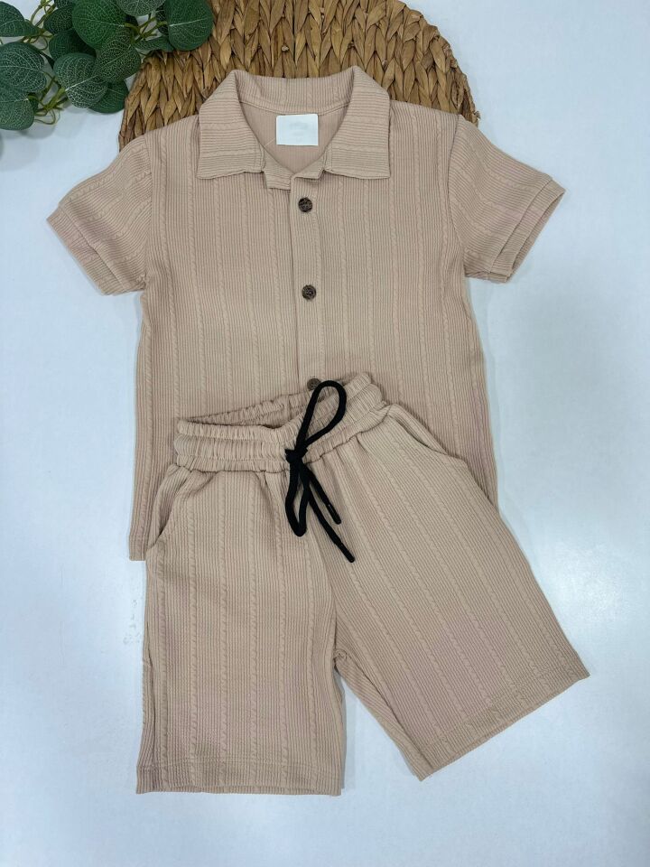 ERKEK ÇOCUK DOKULU GÖMLEK ŞORT TAKIM