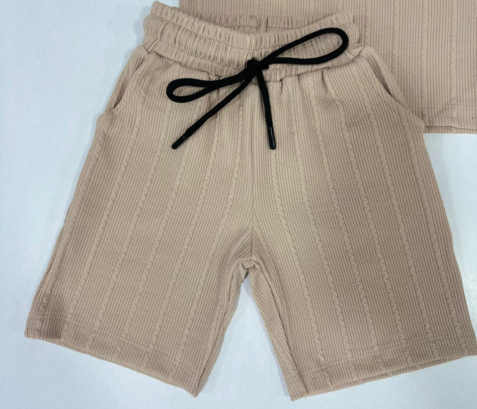 ERKEK ÇOCUK DOKULU GÖMLEK ŞORT TAKIM