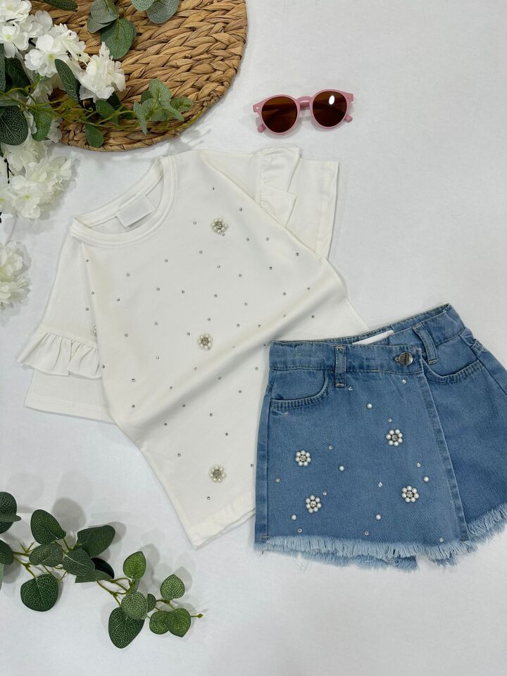 KIZ ÇOCUK TAŞLI ŞORTLU TAKIM