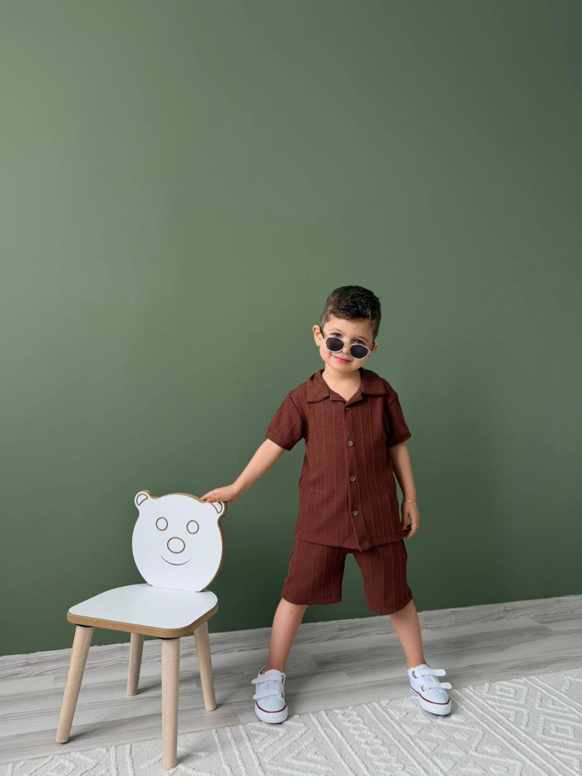 ERKEK ÇOCUK DOKULU GÖMLEK ŞORT TAKIM