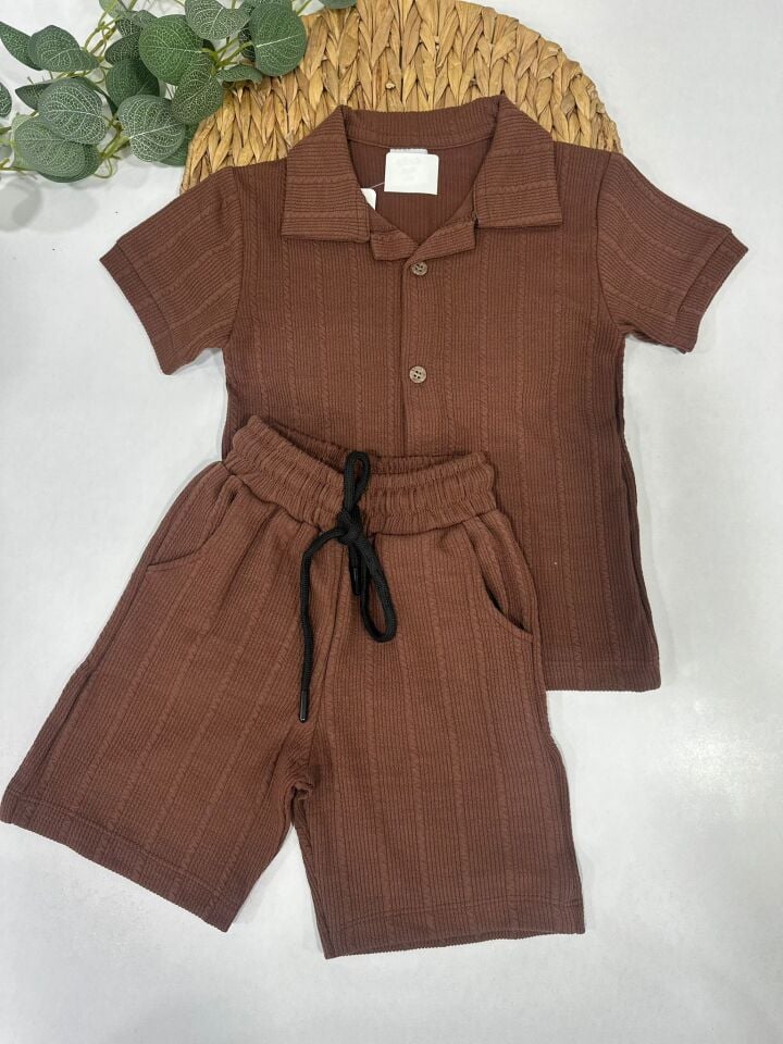 ERKEK ÇOCUK DOKULU GÖMLEK ŞORT TAKIM