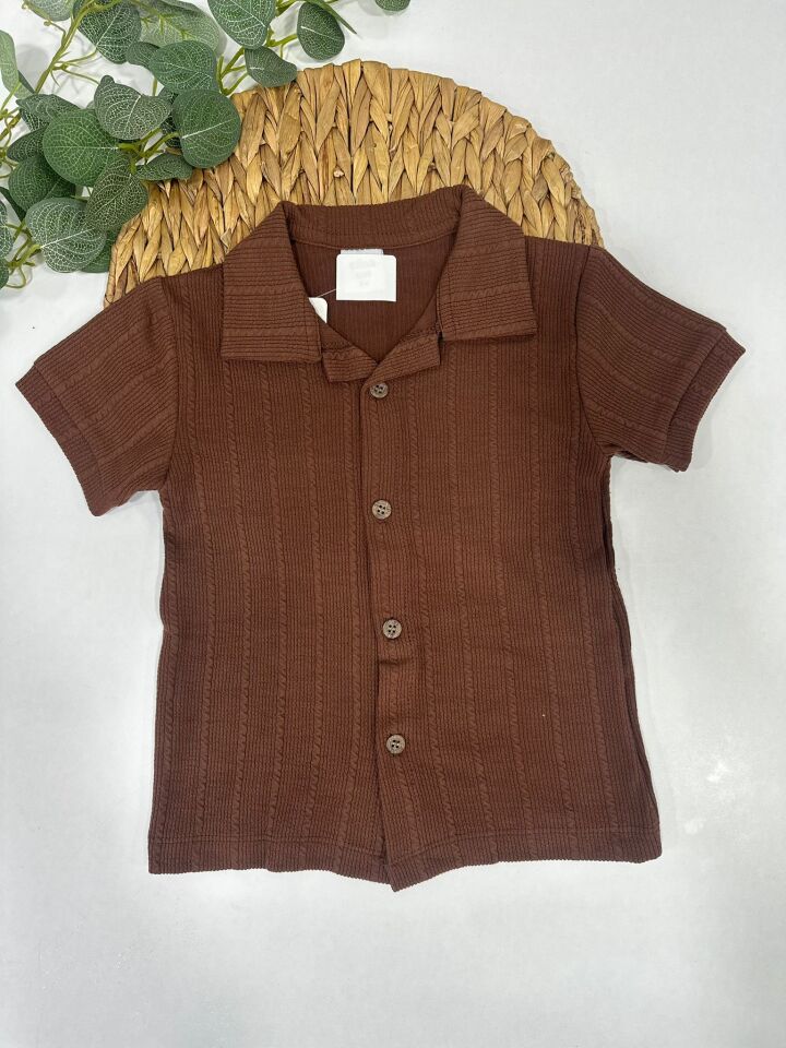 ERKEK ÇOCUK DOKULU GÖMLEK ŞORT TAKIM