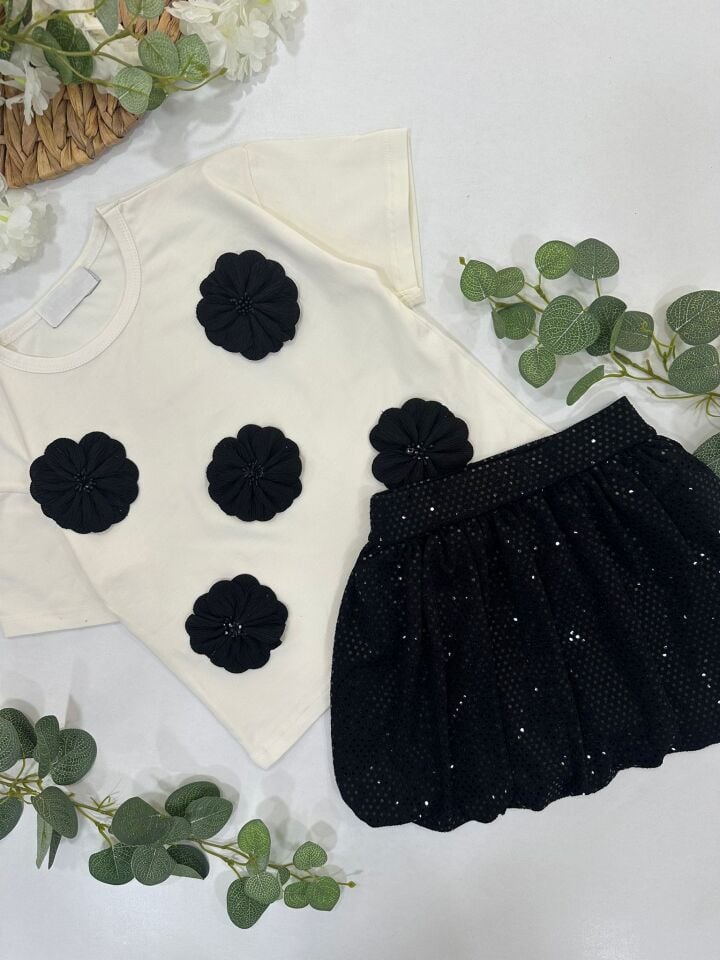 KIZ ÇOCUK ÇİÇEKLİ ETEKLİ TAKIM