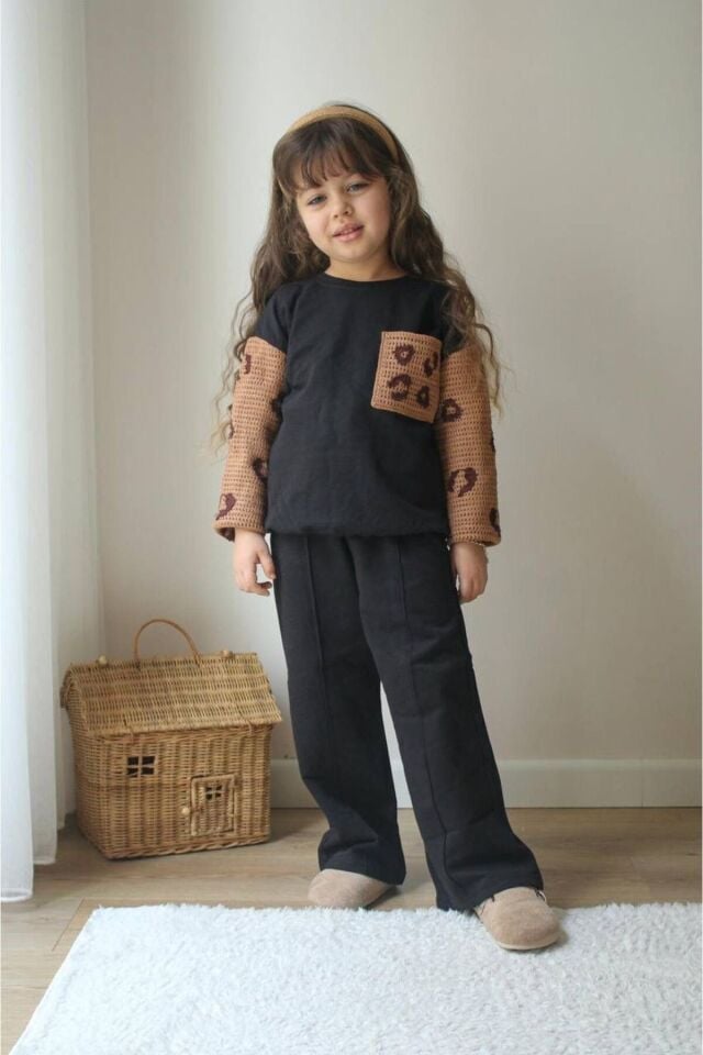 KIZ ÇOCUK ÖRME DETAYLI EŞOFMAN TAKIMI