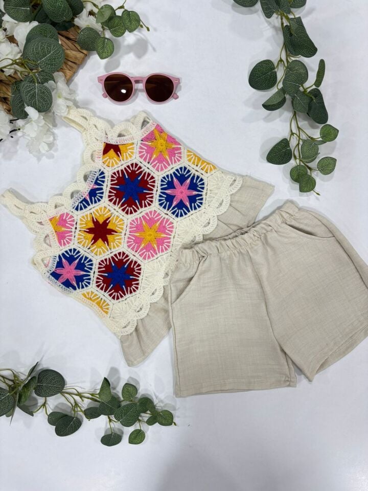 KIZ ÇOCUK ÖRME ŞORTLU TAKIM