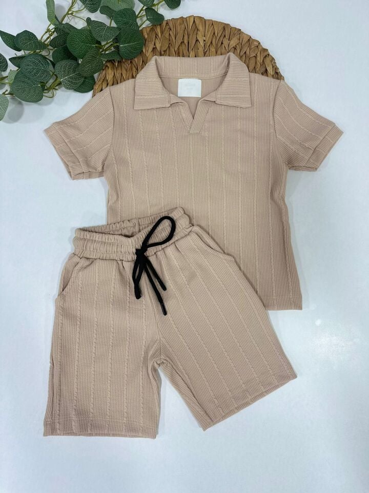 ERKEK ÇOCUK POLO YAKA DOKULU ŞORTLU TAKIM