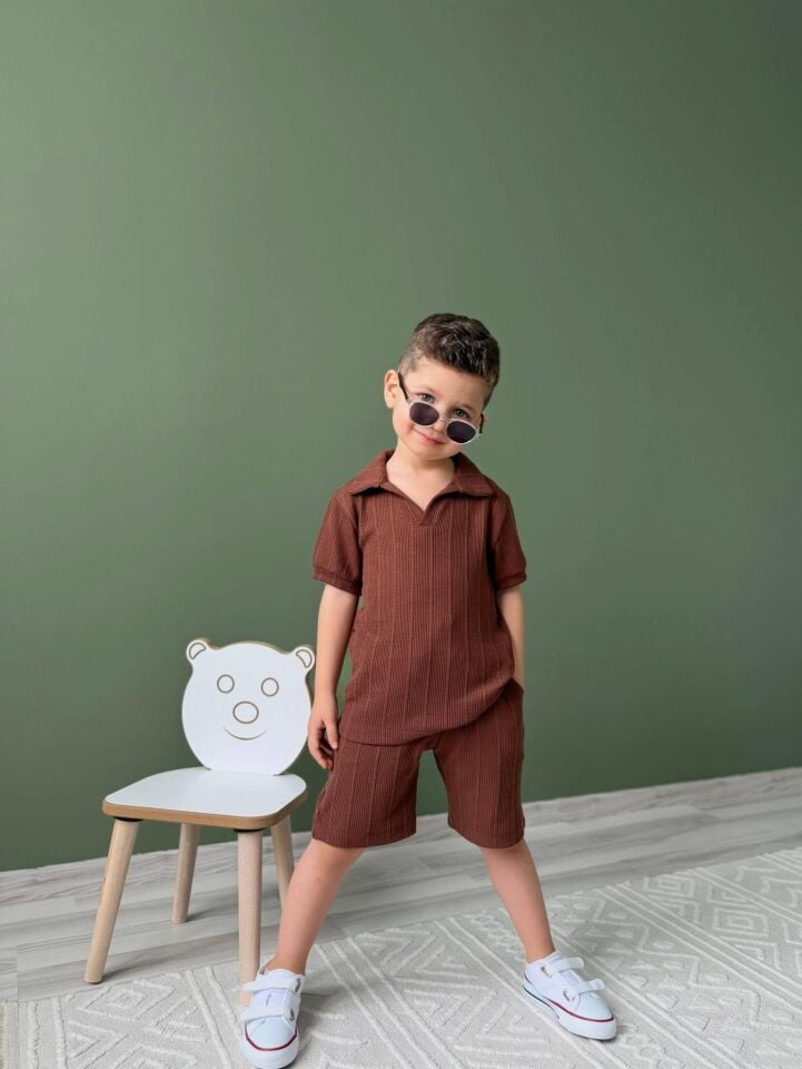 ERKEK ÇOCUK POLO YAKA DOKULU ŞORTLU TAKIM