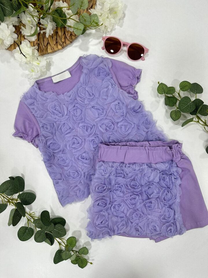 KIZ ÇOCUK ŞORTLU GÜLLÜ TAKIM