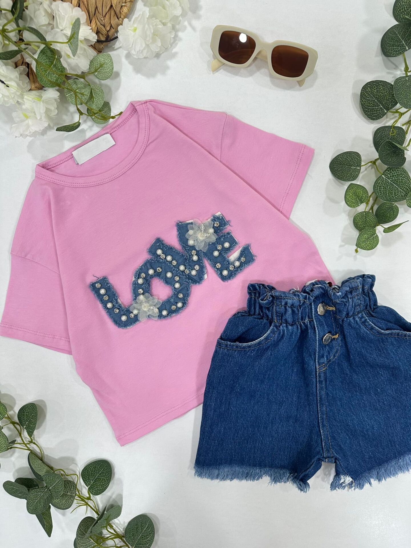 KIZ ÇOCUK ŞORTLU LOVE YAZILI TAKIM