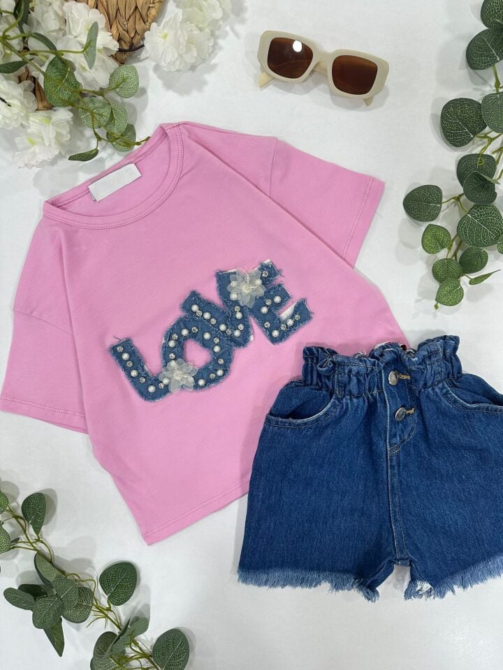 KIZ ÇOCUK ŞORTLU LOVE YAZILI TAKIM