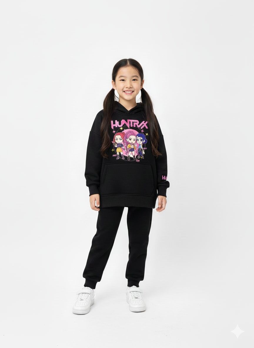 KPOP Demon Hunters Huntrix Zoey Rumi Mira Baskılı Kapişonlu  KIZ ÇOCUK EŞOFMAN TAKIMI