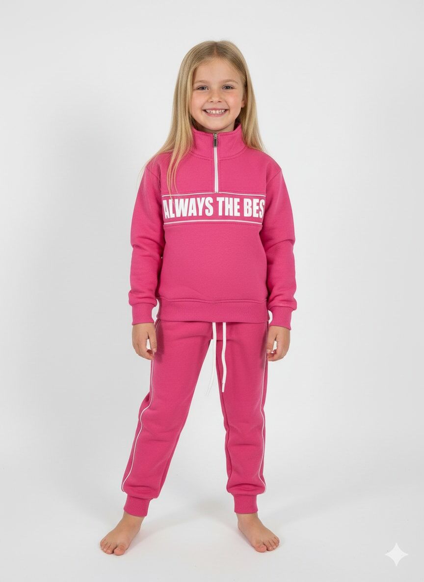 Kız Çocuk Yarım Fermuarlı 3ip Eşofman Takımı