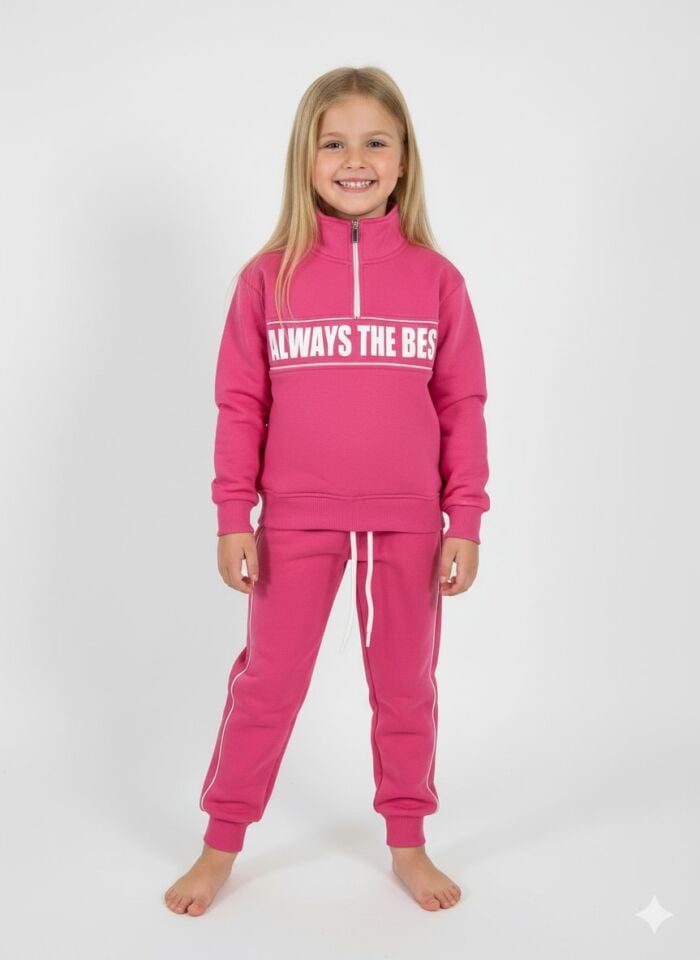 Kız Çocuk Yarım Fermuarlı 3ip Eşofman Takımı