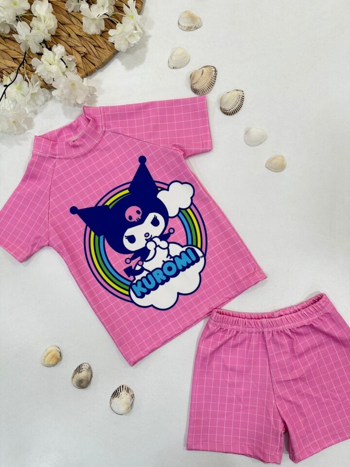 Pembe Kuromi Desenli Kız Çocuk Mayo Takımı